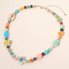 Load image into Gallery viewer, Cute Ceramic Flower Fish Charm Faceted Beaded Statement Necklace