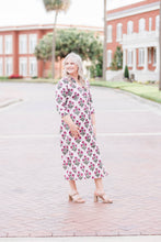 Load image into Gallery viewer, Pink Blooms Striped Caftan Dress 