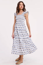 Load image into Gallery viewer, Blue Floral Smocked Midi Dress