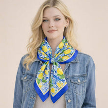 Load image into Gallery viewer, Mediterranean Lemon Tile Print Square Bandana Scarf