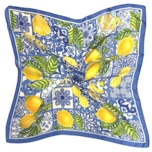 Load image into Gallery viewer, Mediterranean Lemon Tile Print Square Bandana Scarf