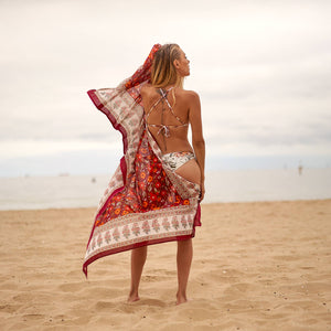 Red & Orange Block Print Sarong