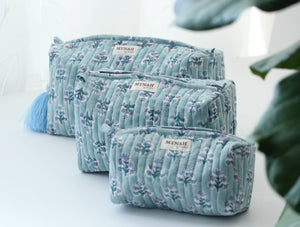 Dusty Blue Motif Cosmetic Bag