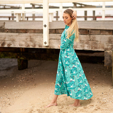 Teal Banana Leaf Maxi Dress