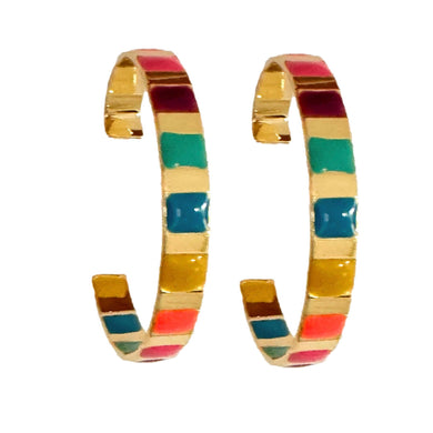 Gold Rainbow Enamel Striped Hoops