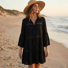 Load image into Gallery viewer, Button Front Lace Trim Beach Shirt Dress