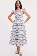 Load image into Gallery viewer, Blue Floral Smocked Midi Dress