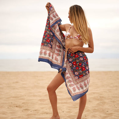 Red & Navy Block Print Sarong