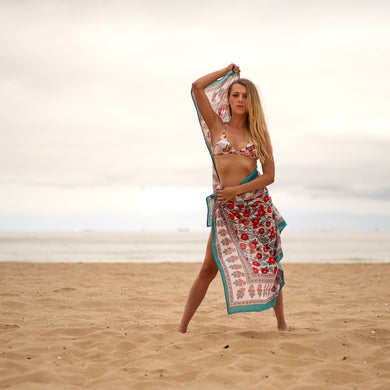 Teal Trim Block Print Sarong