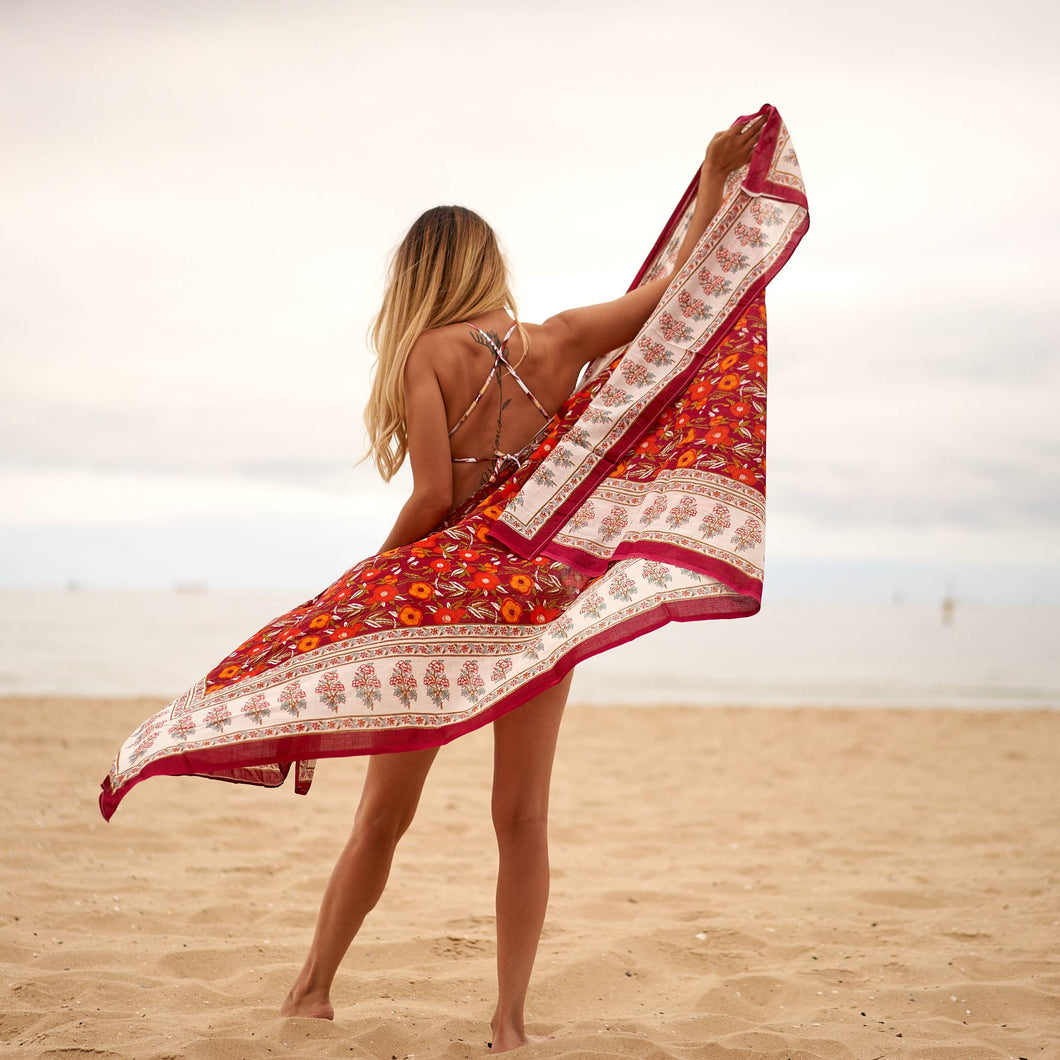 Red & Orange Block Print Sarong