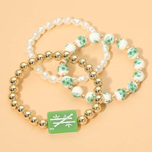 Load image into Gallery viewer, 3PCS - Mahjong Charm Accent Floral Pearl Beaded Stretch Multi Layered Bracelets