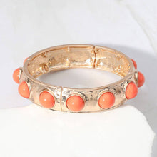 Load image into Gallery viewer, Bead Pearl Embellished Hammered Metal Stretch Bracelet