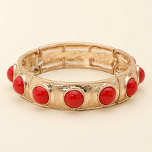 Load image into Gallery viewer, Bead Pearl Embellished Hammered Metal Stretch Bracelet