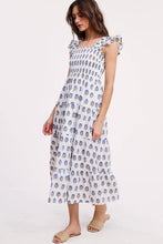 Load image into Gallery viewer, Blue Floral Smocked Midi Dress