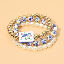 Load image into Gallery viewer, 3PCS - Mahjong Charm Accent Floral Pearl Beaded Stretch Multi Layered Bracelets