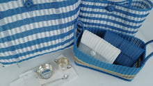 Load image into Gallery viewer, Baby Blue+White Stripe Medium Tote