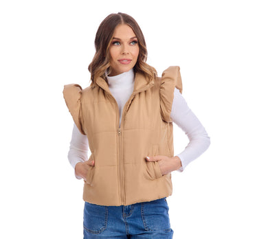 Tan Lile Ruffle Vest