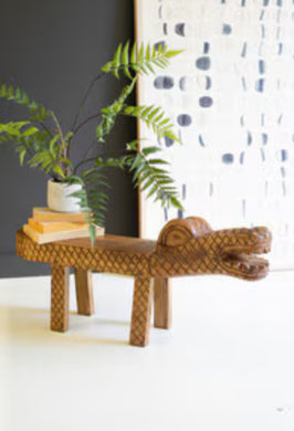 Carved Teakwood Crocodile Bench