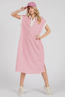Pink Striped Relaxed Fit Midi
