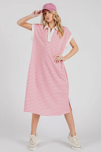 Pink Striped Relaxed Fit Midi