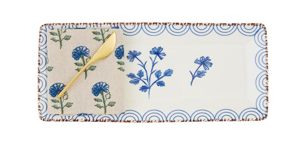 Blue Floral Tray & Towel