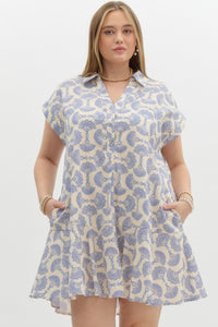 Blue Fan Cap Sleeve Mini