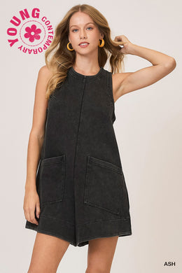 Black Mineral Wash Romper