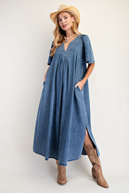 Short Sleeve Denim Maxi