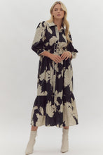 Load image into Gallery viewer, Black Floral Button Midi