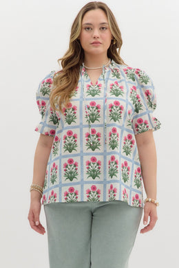 Magenta Square Floral Blouse