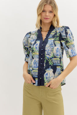 Navy Ginger Jar Blouse