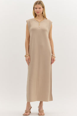Taupe Sleeveless Jersey Midi