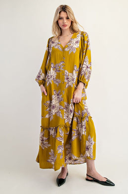 Golden Kiwi Floral Button Maxi
