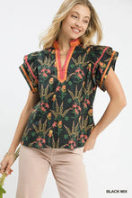 Load image into Gallery viewer, Black Floral Flutter Sleeve Top