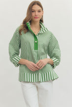 Load image into Gallery viewer, Green Striped Wide Collar Blouse