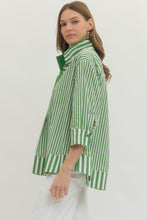 Load image into Gallery viewer, Green Striped Wide Collar Blouse