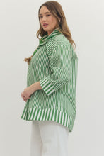 Load image into Gallery viewer, Green Striped Wide Collar Blouse
