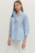 Load image into Gallery viewer, Blue Striped Wide Collar Blouse