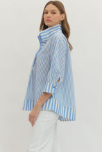 Load image into Gallery viewer, Blue Striped Wide Collar Blouse