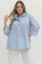 Load image into Gallery viewer, Blue Striped Wide Collar Blouse