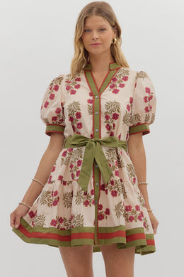 Ecru Floral Tie Waist Mini