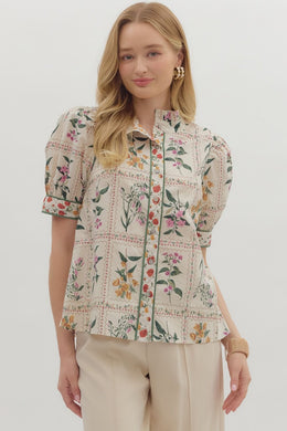 Ecru Block Floral Blouse