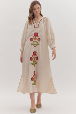 Cream Embroidered Floral Maxi