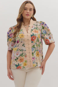 Natural Floral Short Sleeve Top