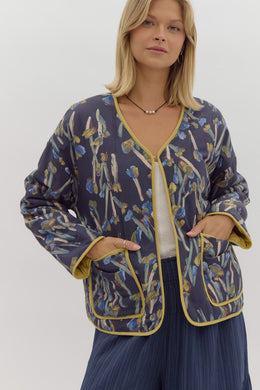 Navy Quilted Printed Jacket