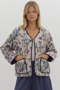 Ecru Quilted Printed Jacket