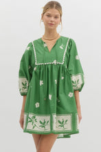 Load image into Gallery viewer, Green Floral Stencil Dress