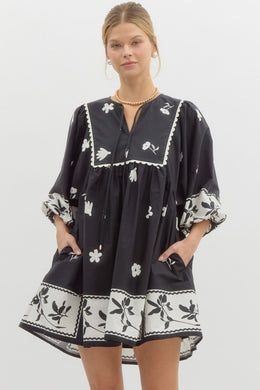 Black Floral Stencil Dress