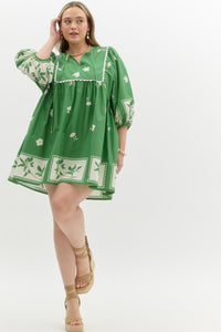 Green Floral Stencil Dress