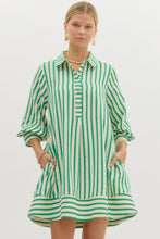 Load image into Gallery viewer, Green Striped Collared Dress